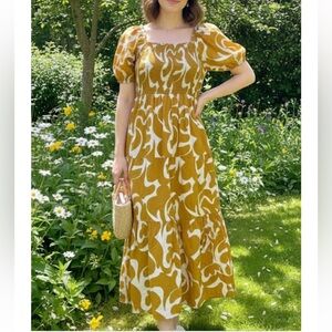 JGEE Charming Womens Dress in Mustard and White
